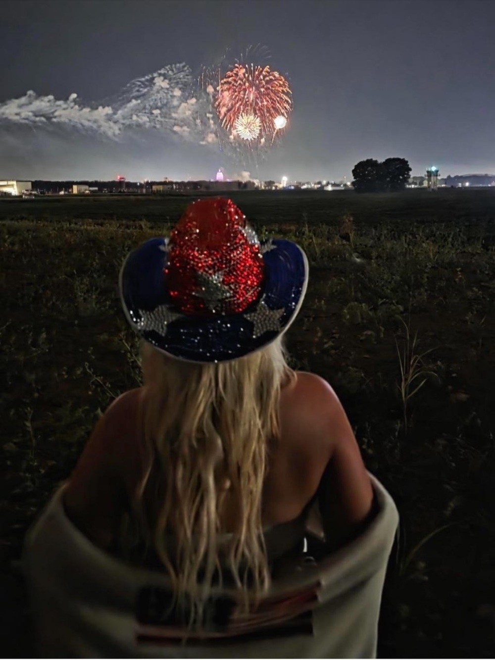 Sequin Patriotic Cowboy Hat - Red & Blue Sparkle with Silver Stars